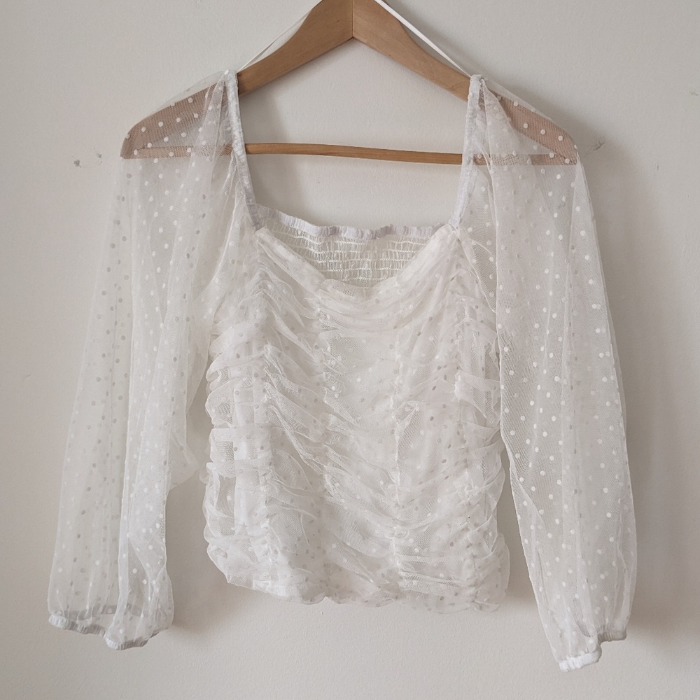 White Polka dot organza top vintage